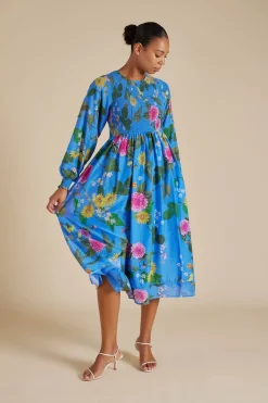 Clearance Alessandra Jade Cotton Silk Dress - Periwinkle  Aria