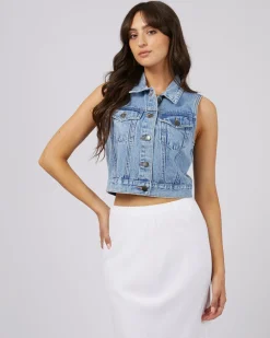 Online All About Eve Harper Denim Vest- Light Blue