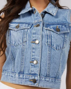 Online All About Eve Harper Denim Vest- Light Blue