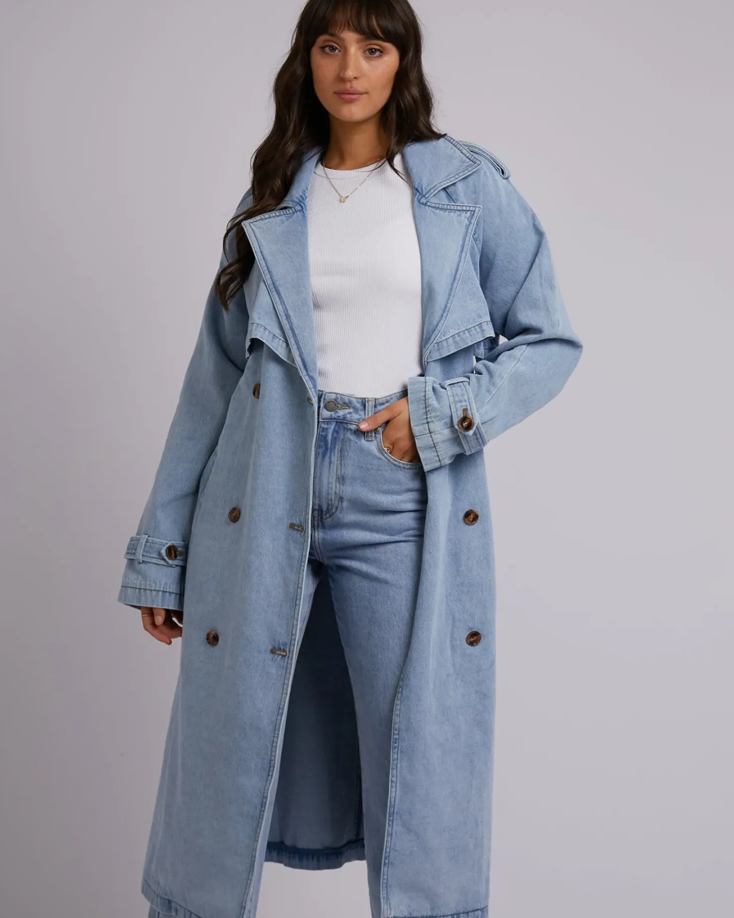 Fashion All About Eve Rio Trench Coat - Light Blue