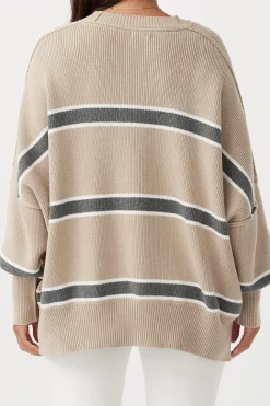 Outlet ARCAA Harper Stripe Sweater - Taupe, Cream & Dark Grey Marle