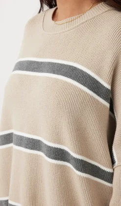 Outlet ARCAA Harper Stripe Sweater - Taupe, Cream & Dark Grey Marle