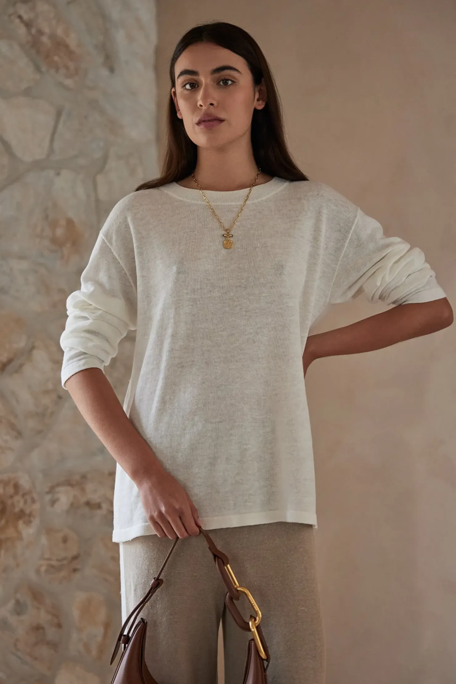New ARCAA Hugo Long Sleeve T-Shirt - Cream