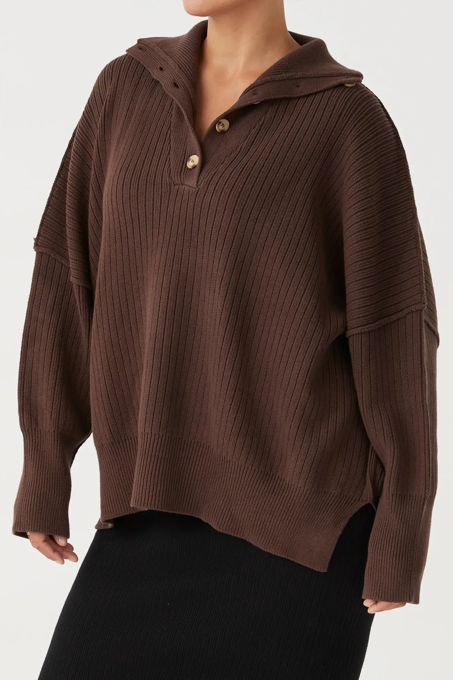 Hot ARCAA Margo Button Up Sweater - Chocolate