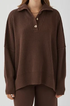 Hot ARCAA Margo Button Up Sweater - Chocolate