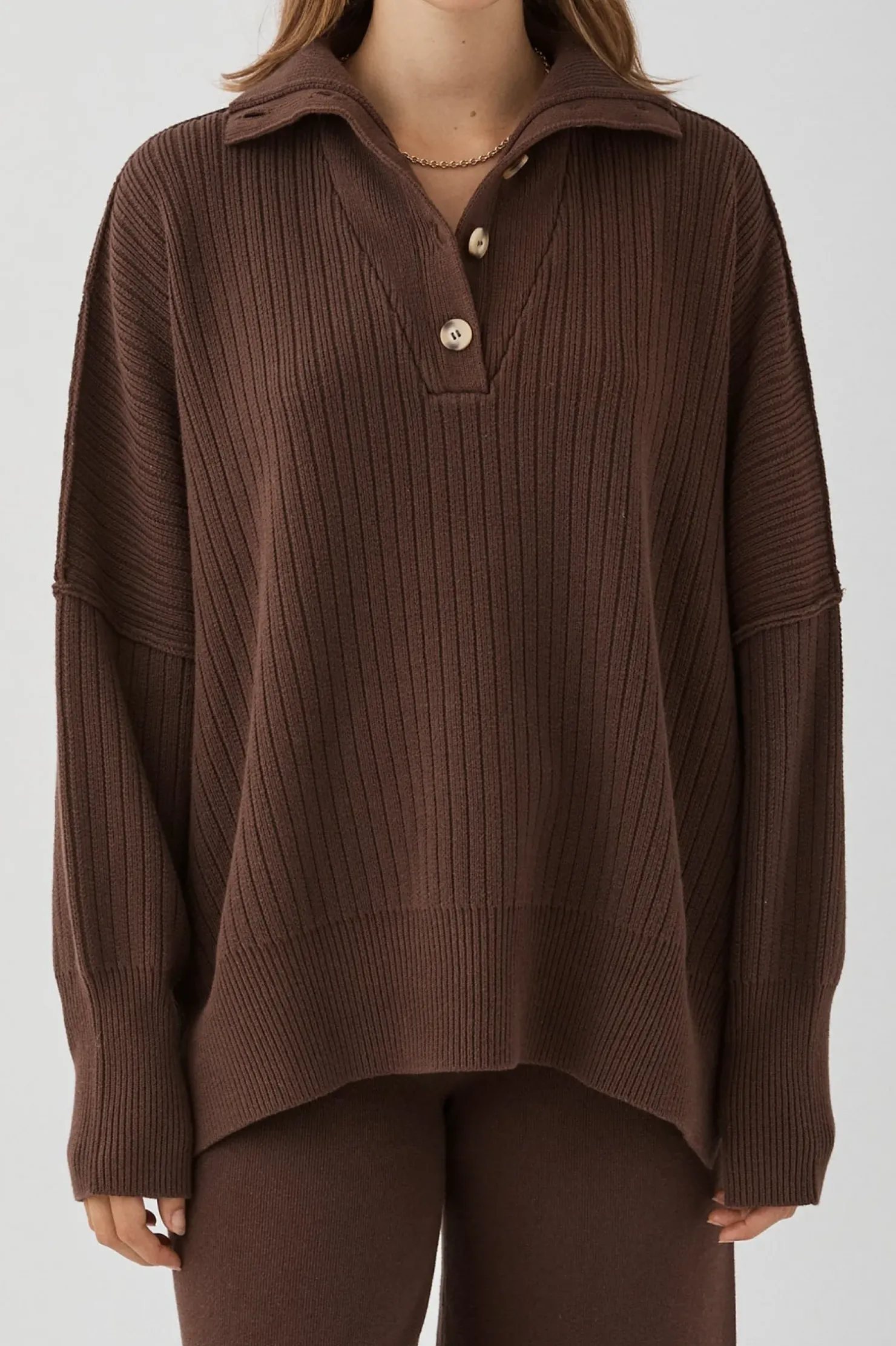 Hot ARCAA Margo Button Up Sweater - Chocolate