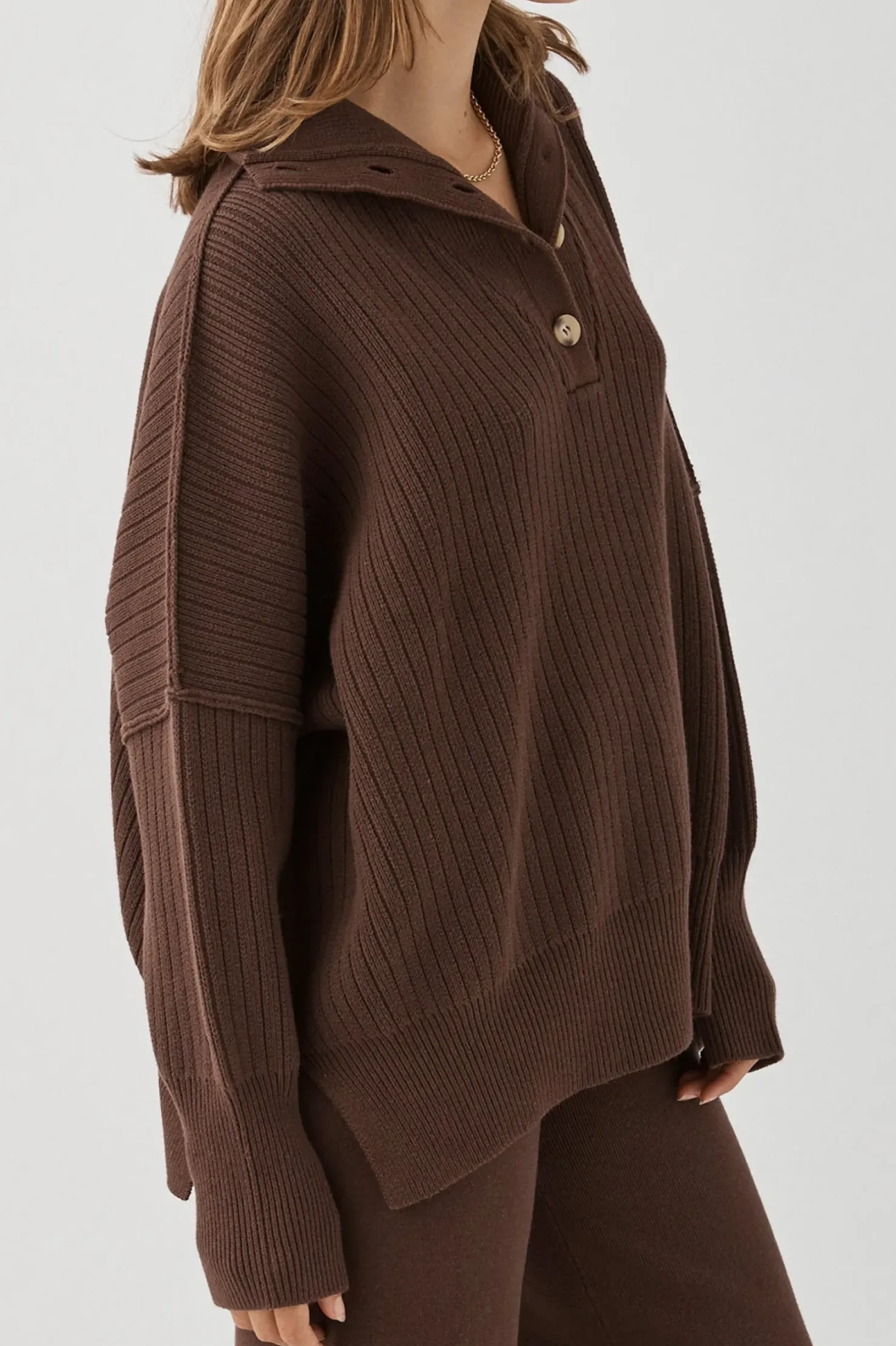 Hot ARCAA Margo Button Up Sweater - Chocolate