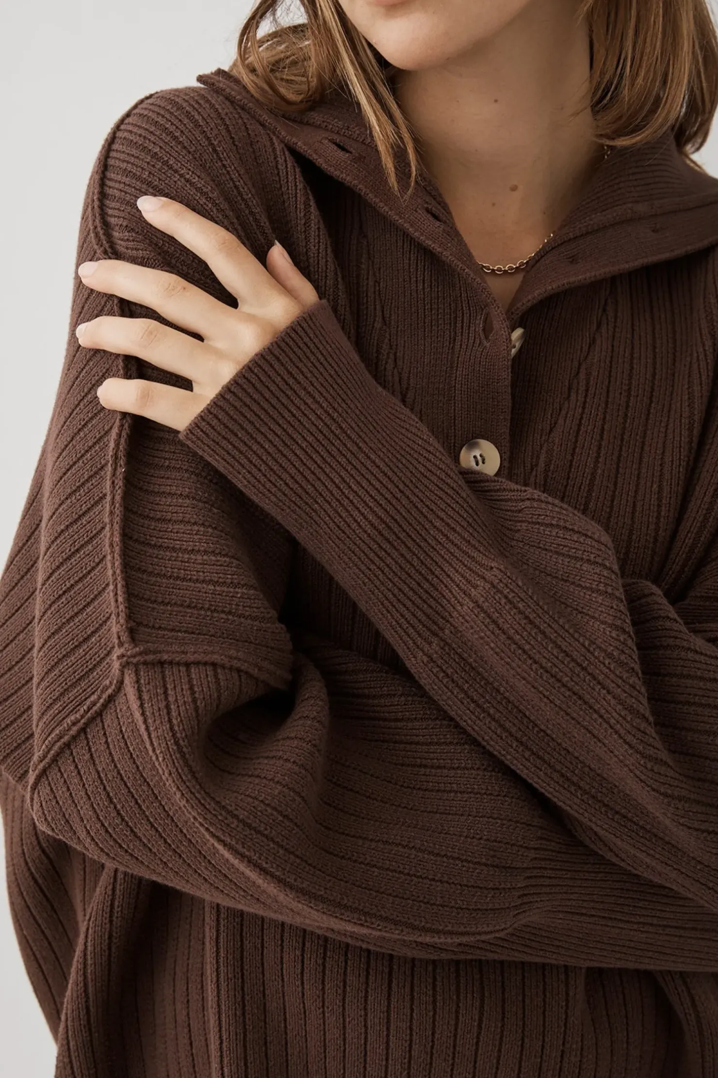 Hot ARCAA Margo Button Up Sweater - Chocolate