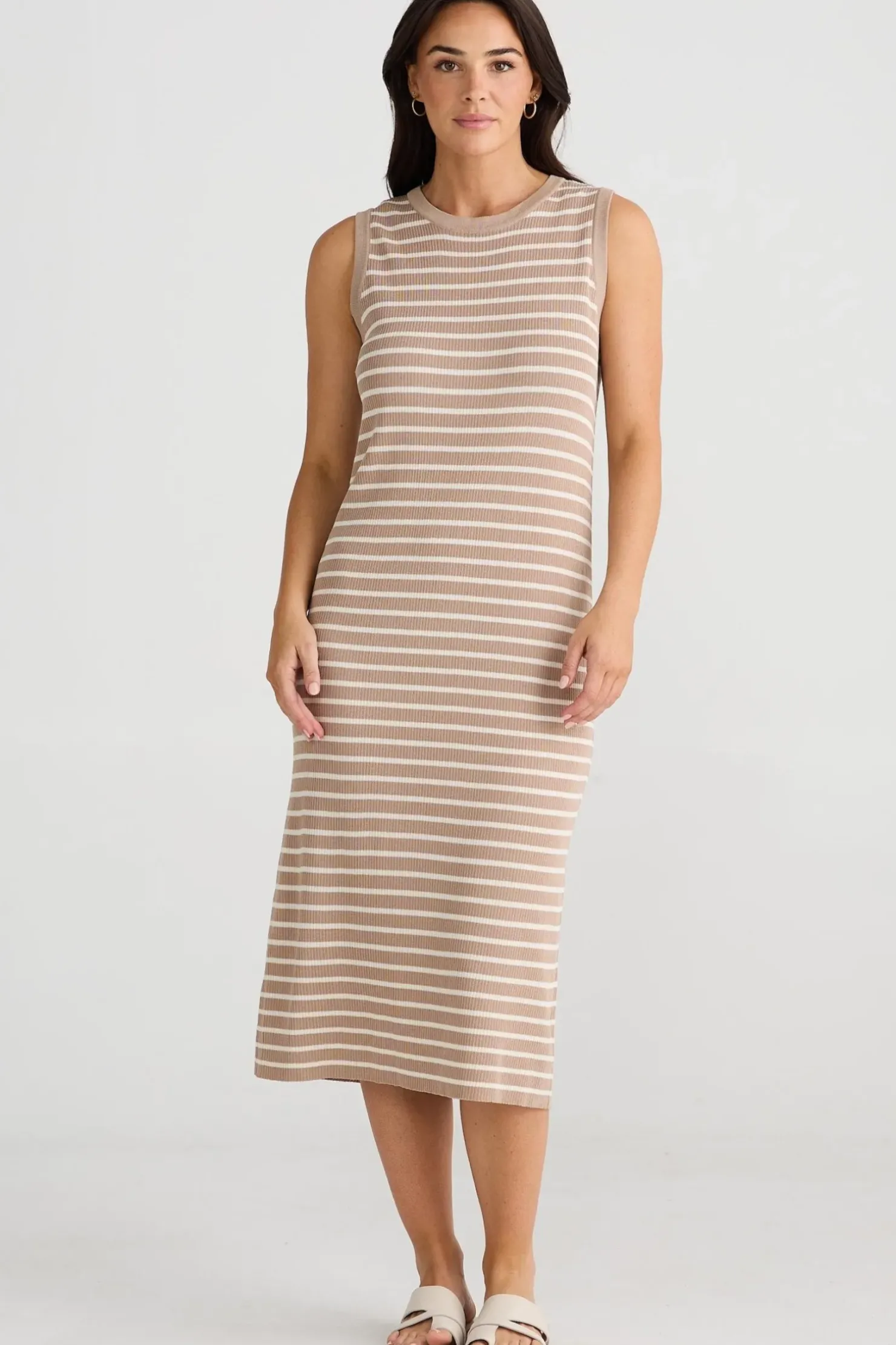 Clearance Brave & True Brave & True Squad Dress - Taupe With Ecru Stripe