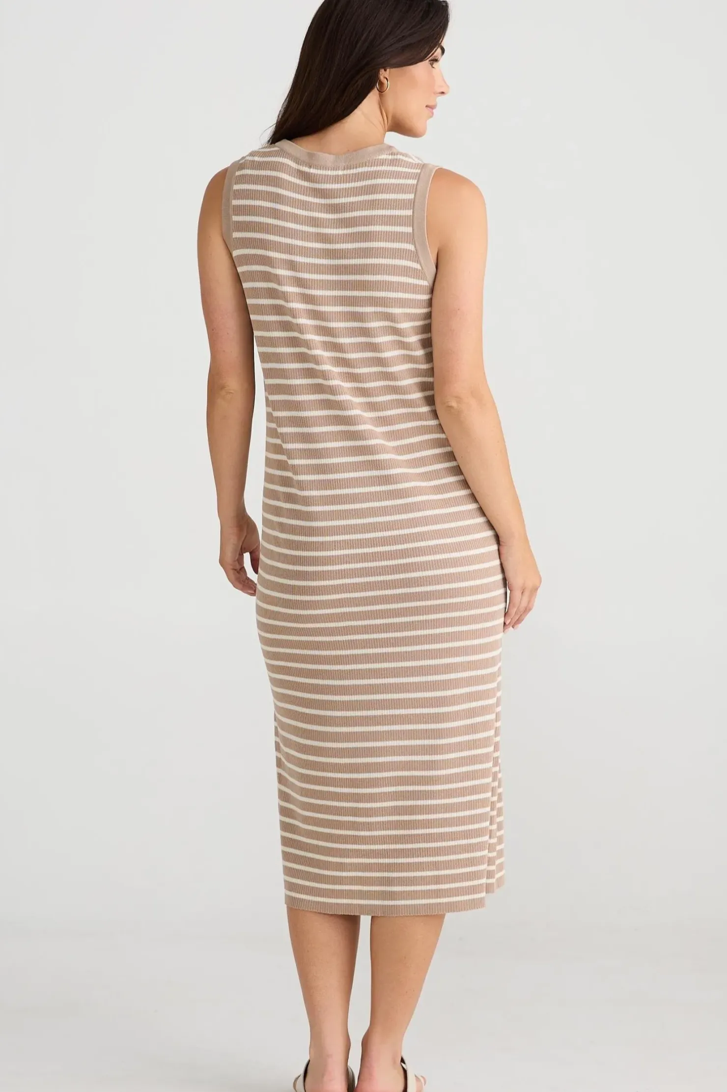 Clearance Brave & True Brave & True Squad Dress - Taupe With Ecru Stripe