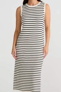 Discount Brave & True Brave & True Squad Dress - Ecru with Black Stripe