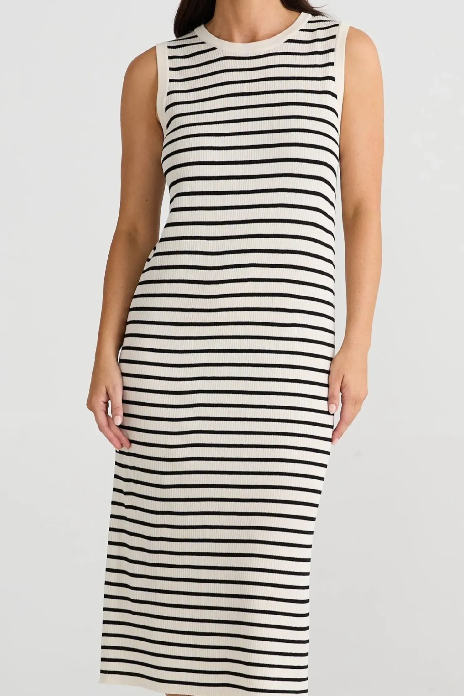 Discount Brave & True Brave & True Squad Dress - Ecru with Black Stripe