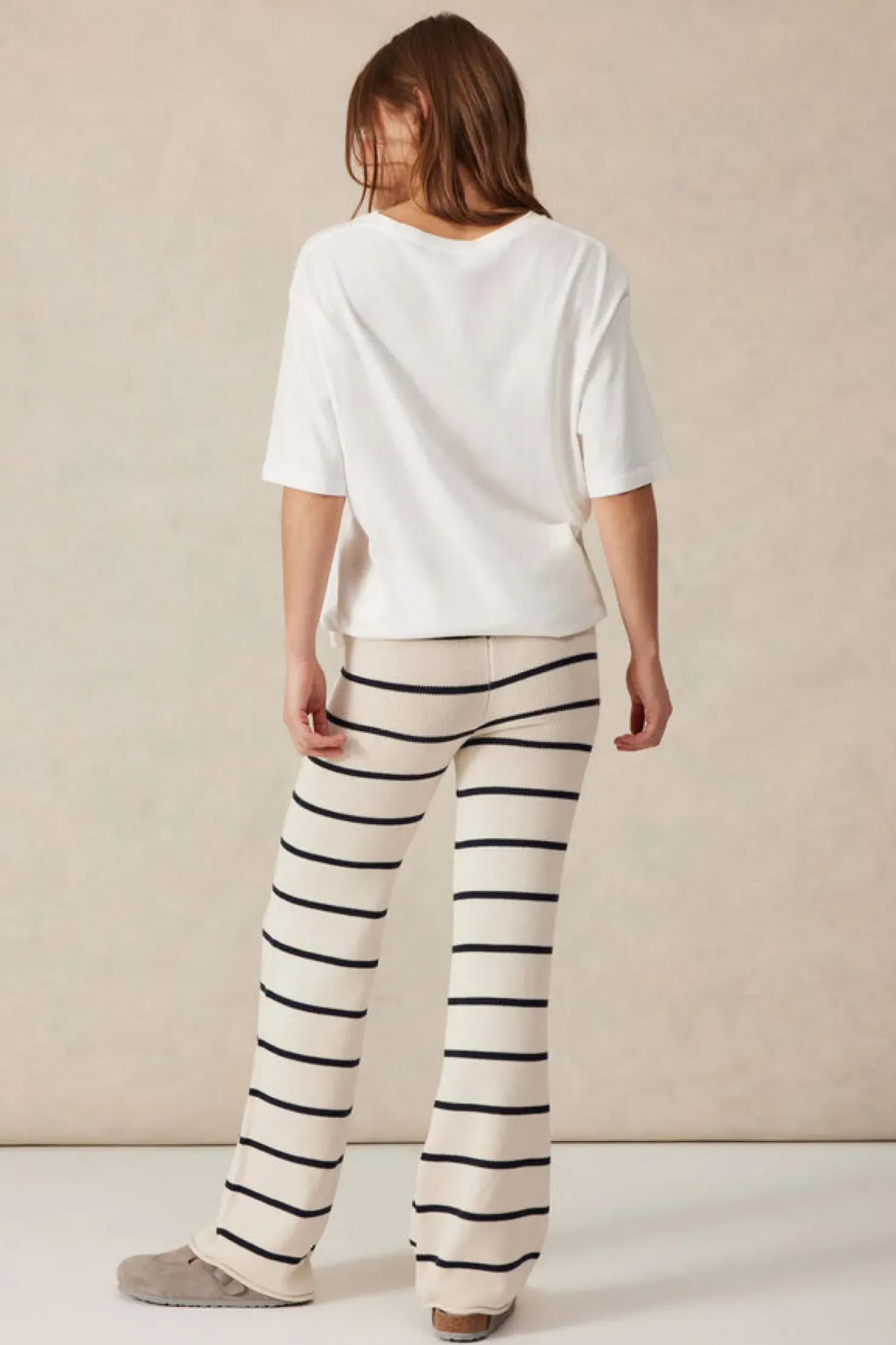 Discount Ceres Life Bootleg Knit Pant - Ecru/Navy Stripe