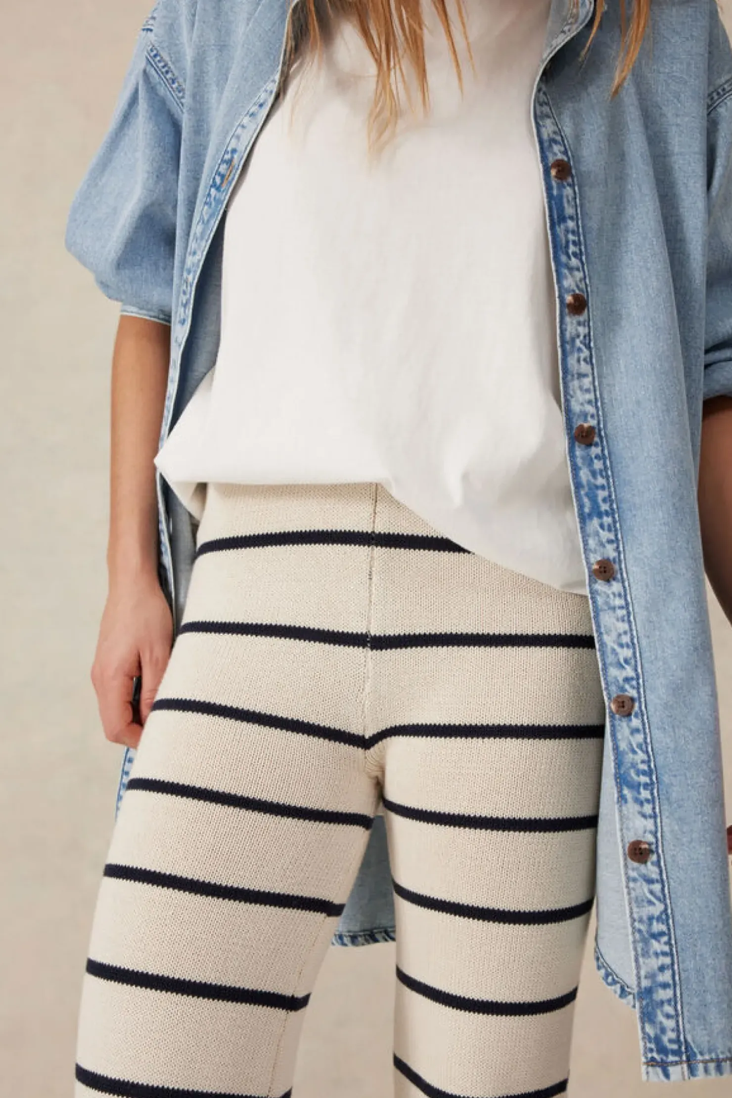 Discount Ceres Life Bootleg Knit Pant - Ecru/Navy Stripe