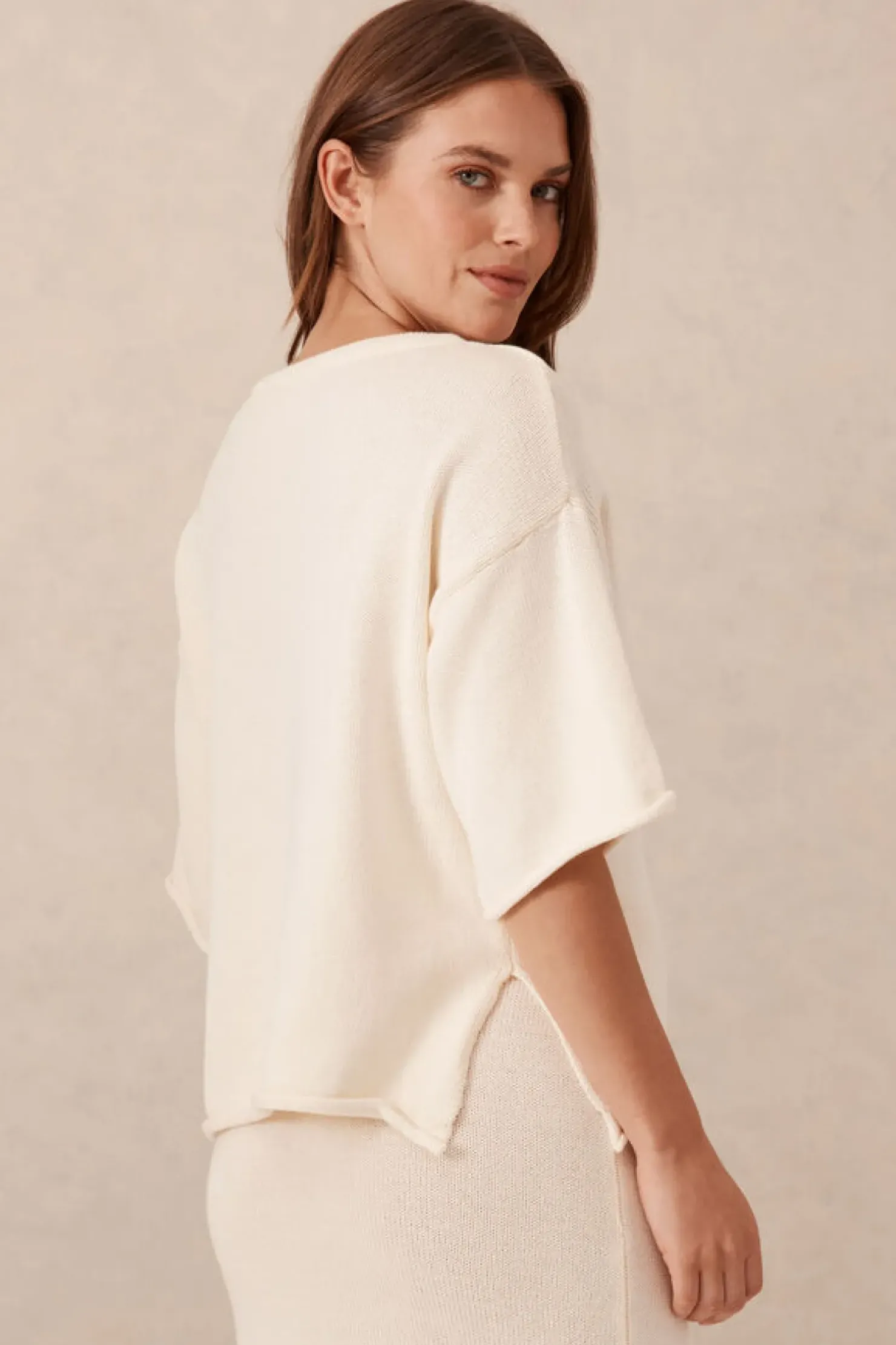 Fashion Ceres Life Boxy Knit Tee- Eggshell