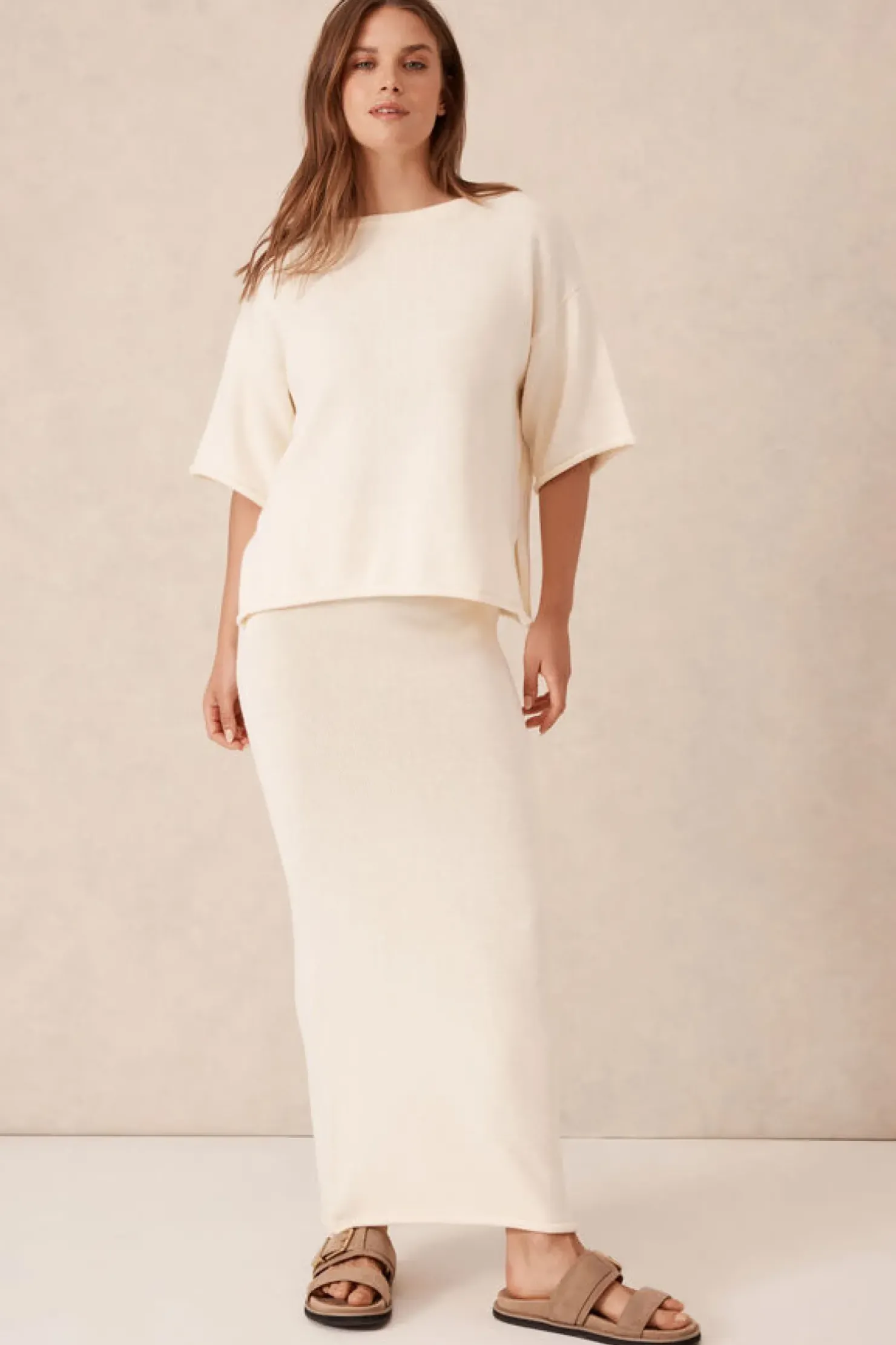 Fashion Ceres Life Boxy Knit Tee- Eggshell