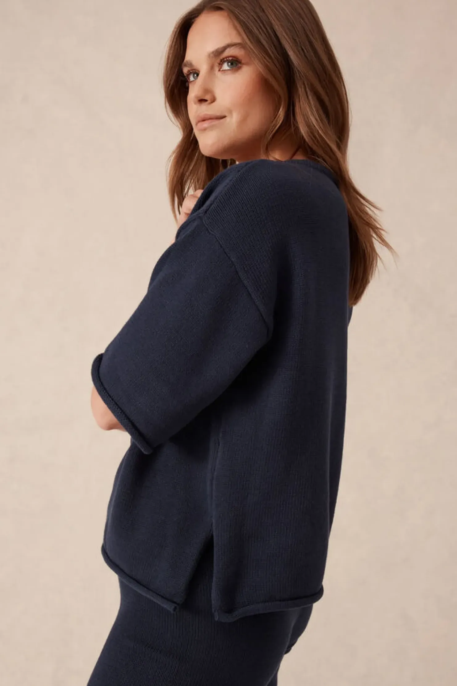Sale Ceres Life Boxy Knit Tee- Navy