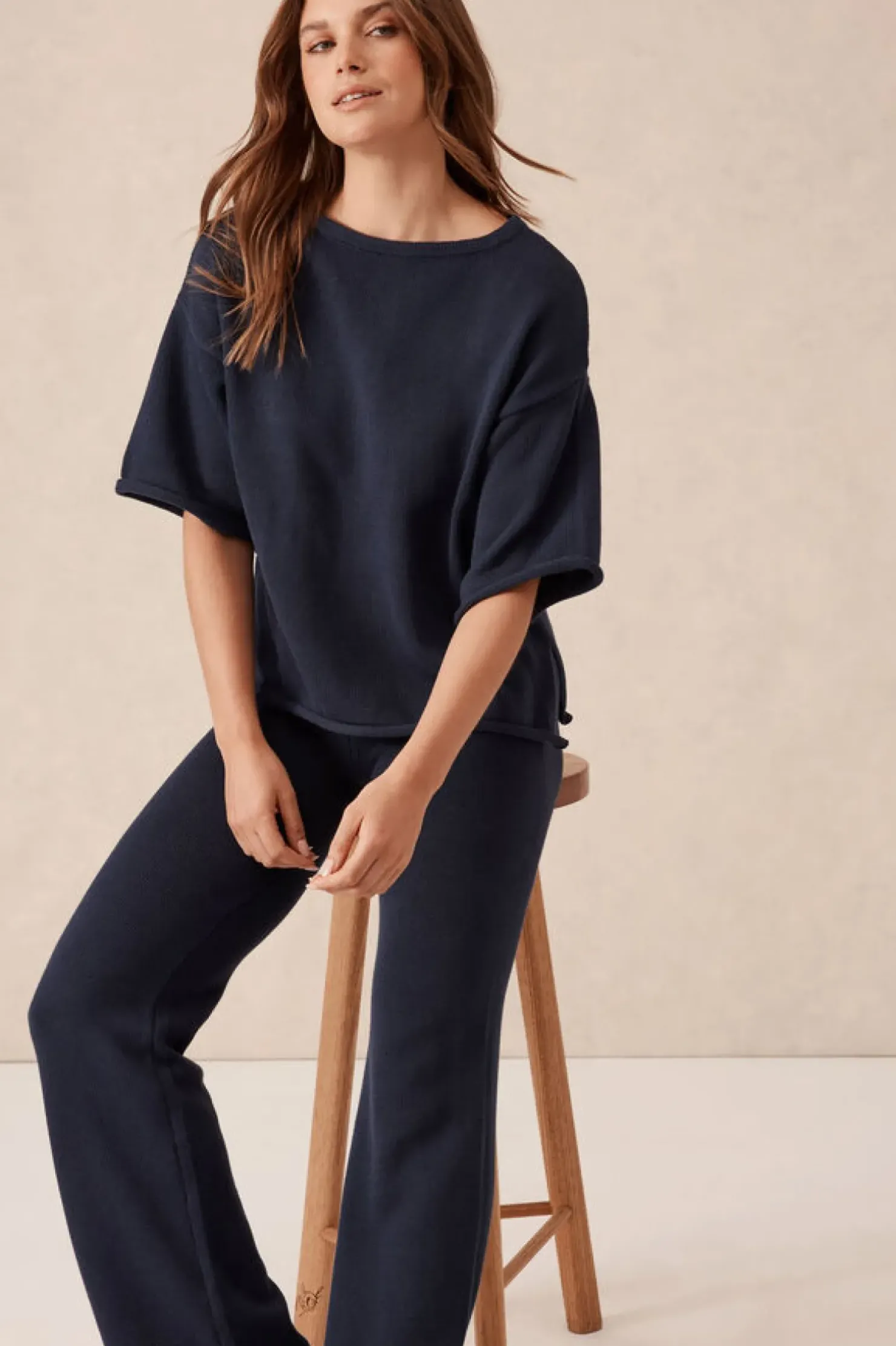 Sale Ceres Life Boxy Knit Tee- Navy