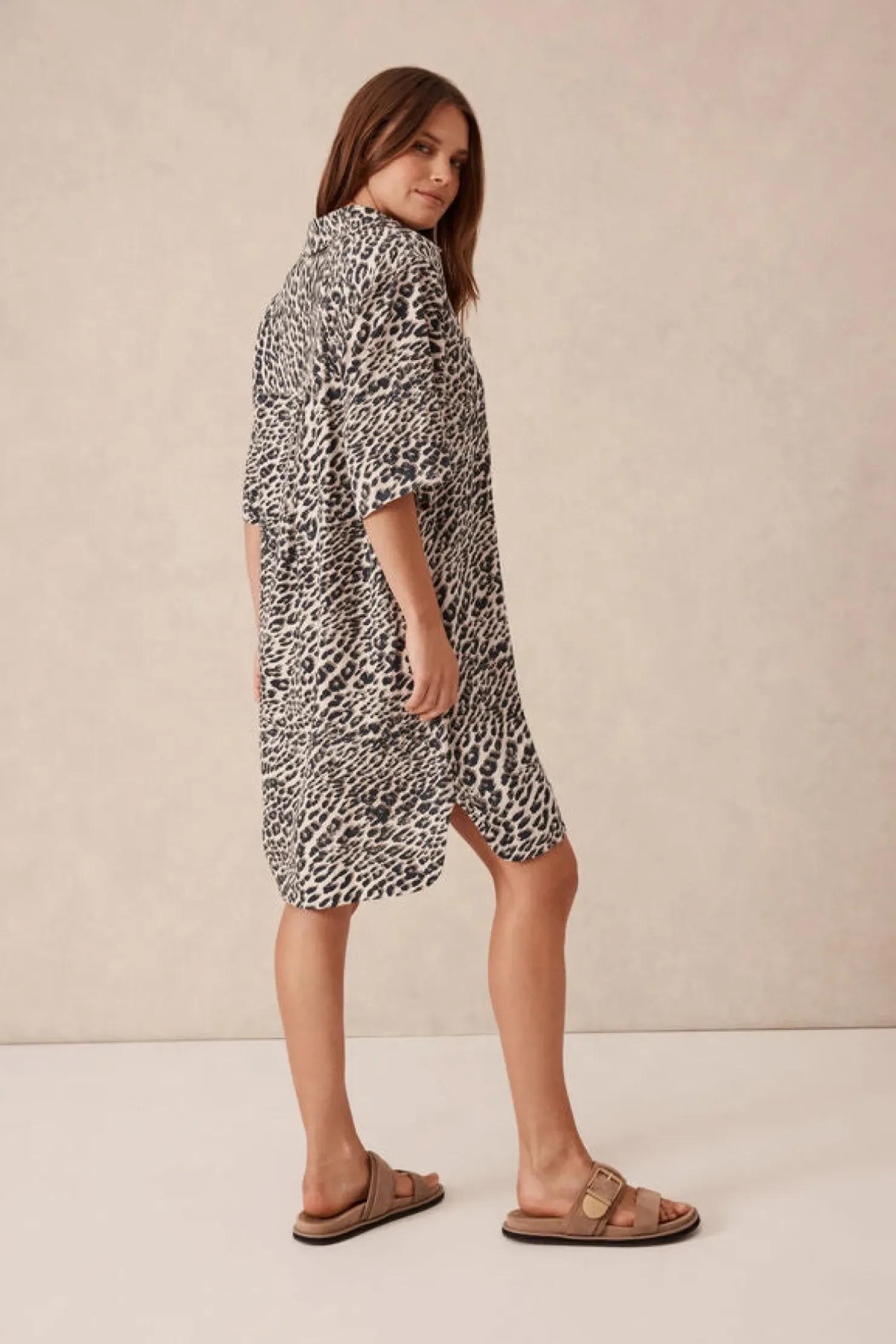 Outlet Ceres Life Boxy Shirt Dress - Leopard Linen Blend