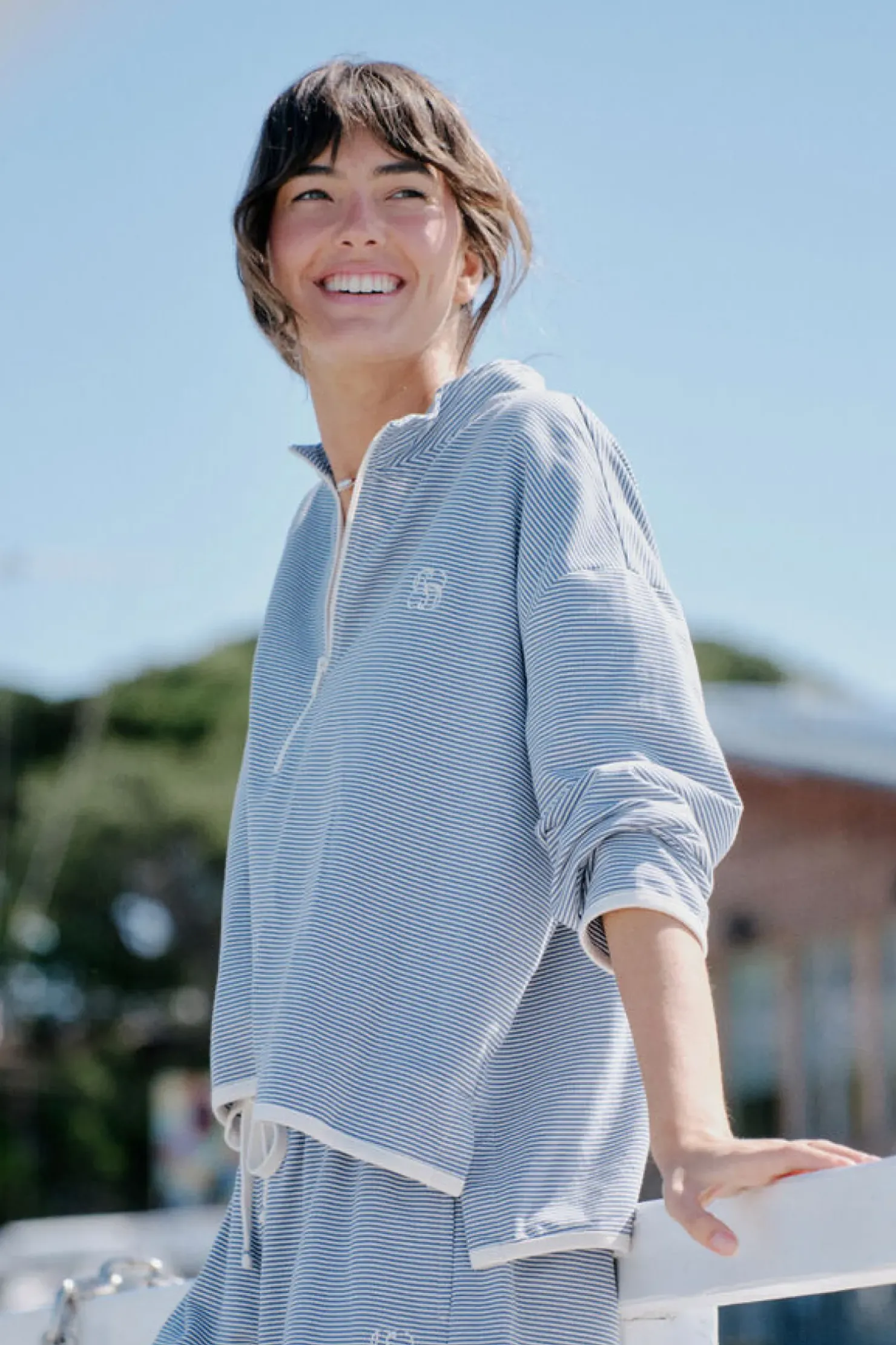 Best Ceres Life Boxy Zip Sweat - Moonlight Fine Stripe