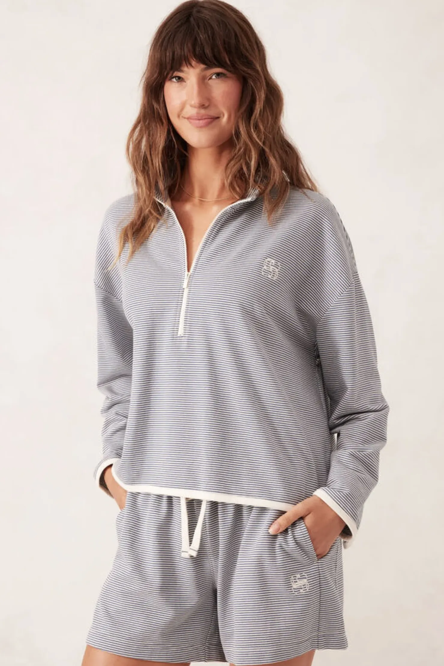 Best Ceres Life Boxy Zip Sweat - Moonlight Fine Stripe
