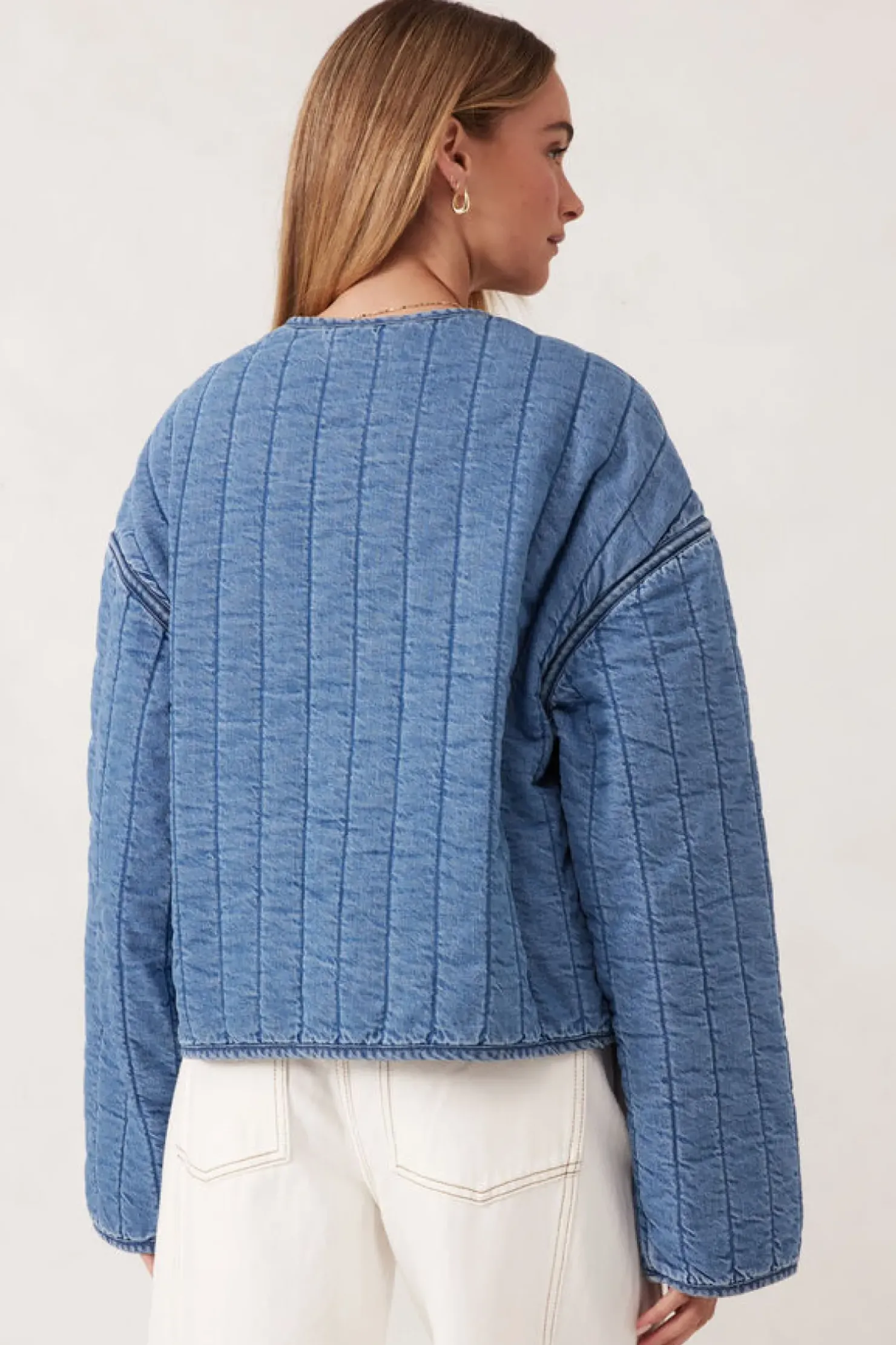 Clearance Ceres Life Comfy Quilted Boxy Jacket - Worn Blue