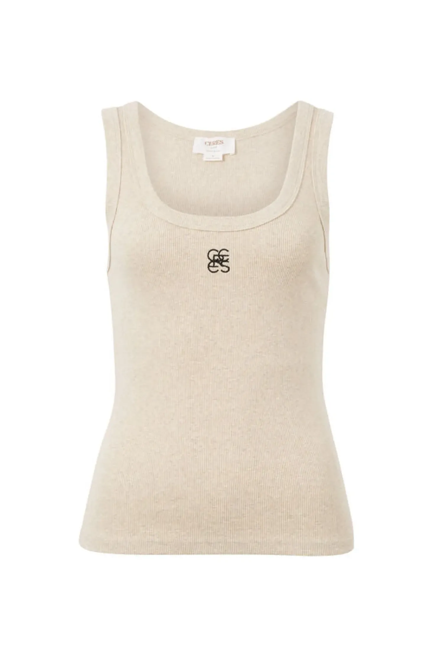 Hot Ceres Life Contour Rib Scoop Tank - Oatmeal/Black Monogram Embroidery