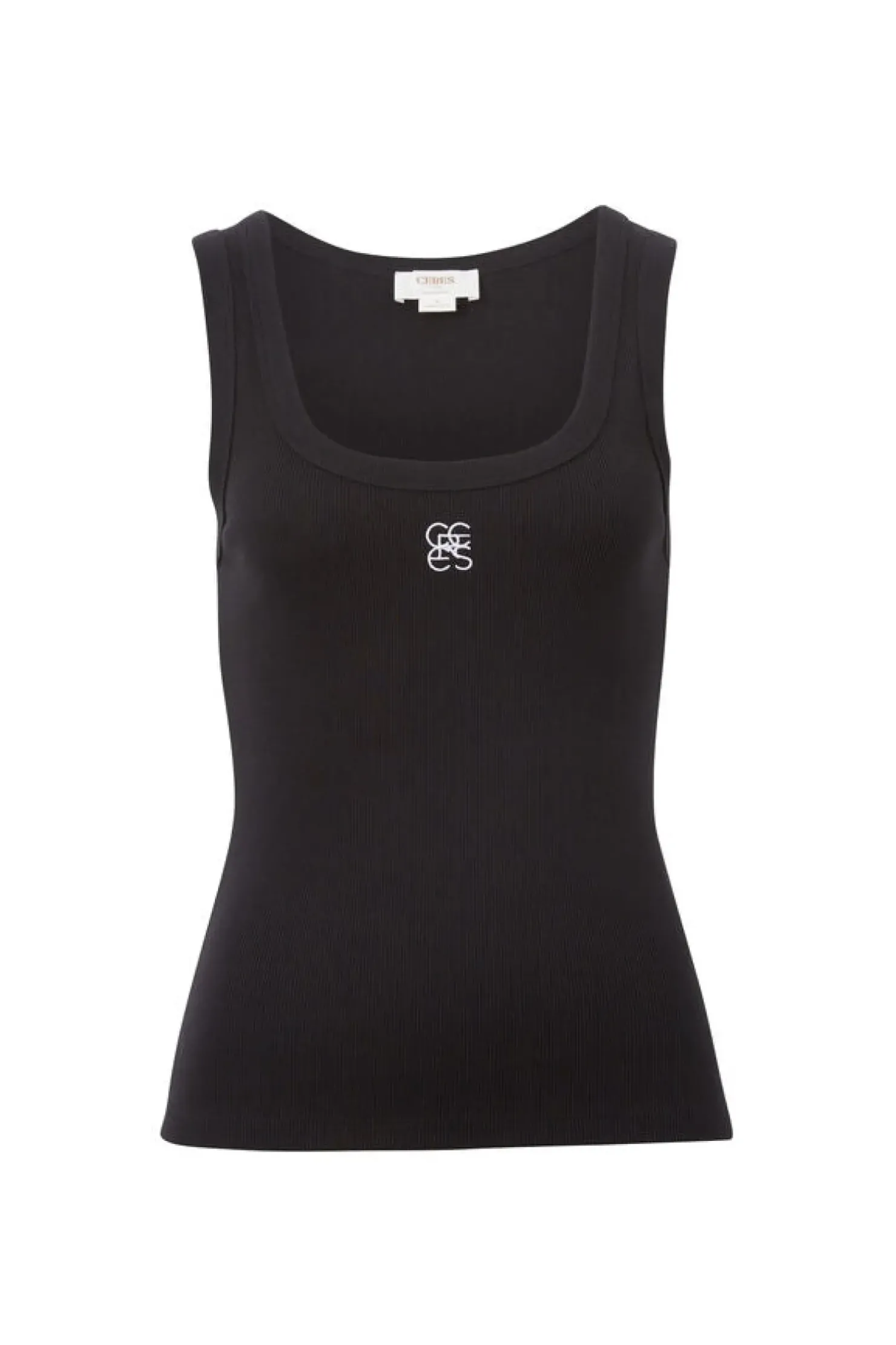 Clearance Ceres Life Contour Rib Scoop Tank - Black/White Monogram Embroidery
