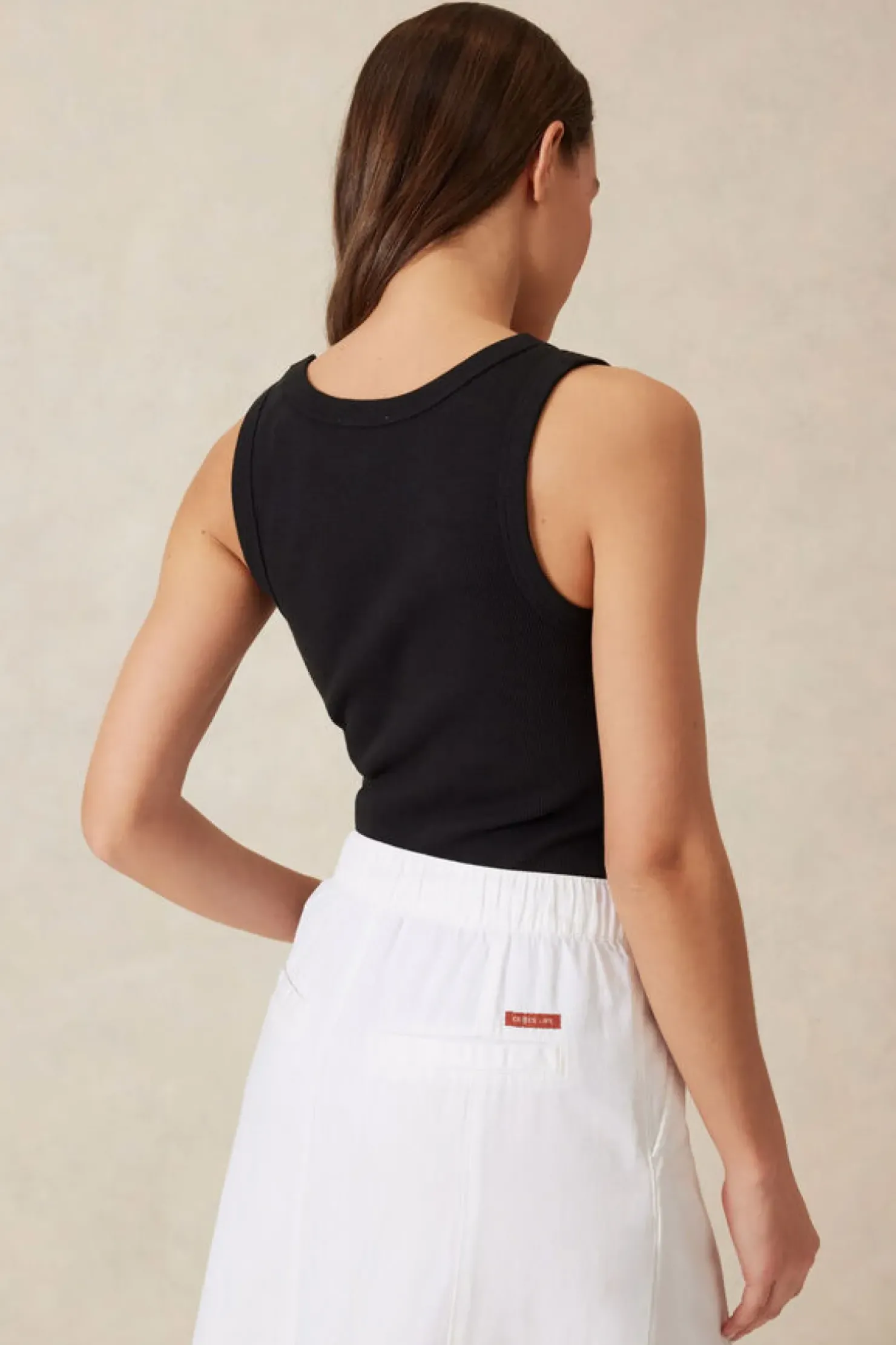 Clearance Ceres Life Contour Rib Scoop Tank - Black/White Monogram Embroidery