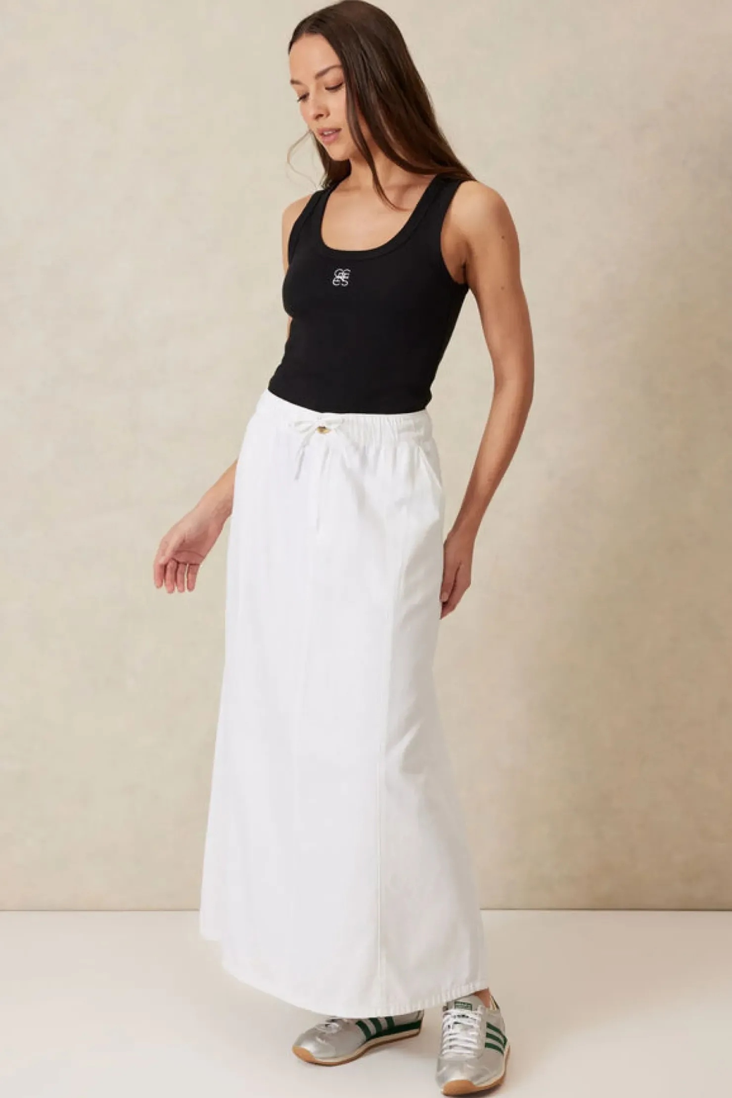 Clearance Ceres Life Contour Rib Scoop Tank - Black/White Monogram Embroidery