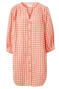 New Ceres Life Crinkle Mini Dress - Coral/White Gingham