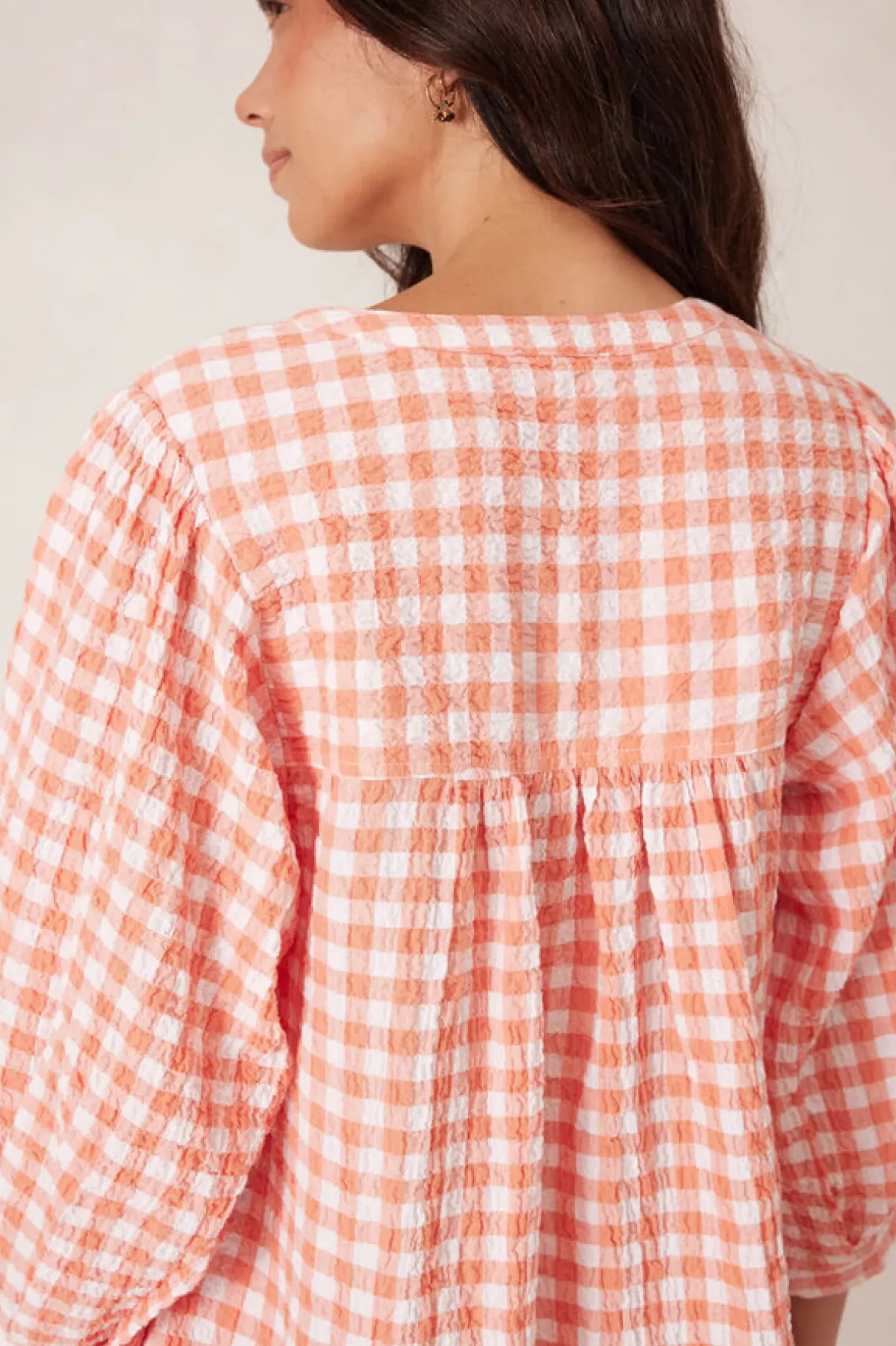 New Ceres Life Crinkle Mini Dress - Coral/White Gingham