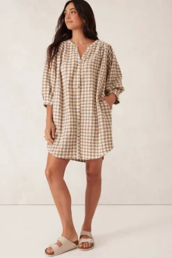 Online Ceres Life Crinkle Mini Dress - Fig Green/White Gingham