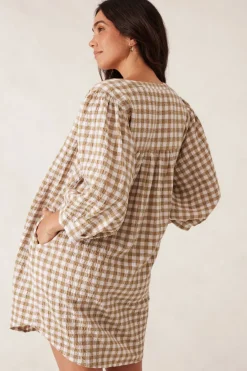 Online Ceres Life Crinkle Mini Dress - Fig Green/White Gingham