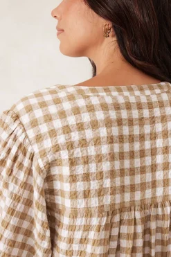 Online Ceres Life Crinkle Mini Dress - Fig Green/White Gingham