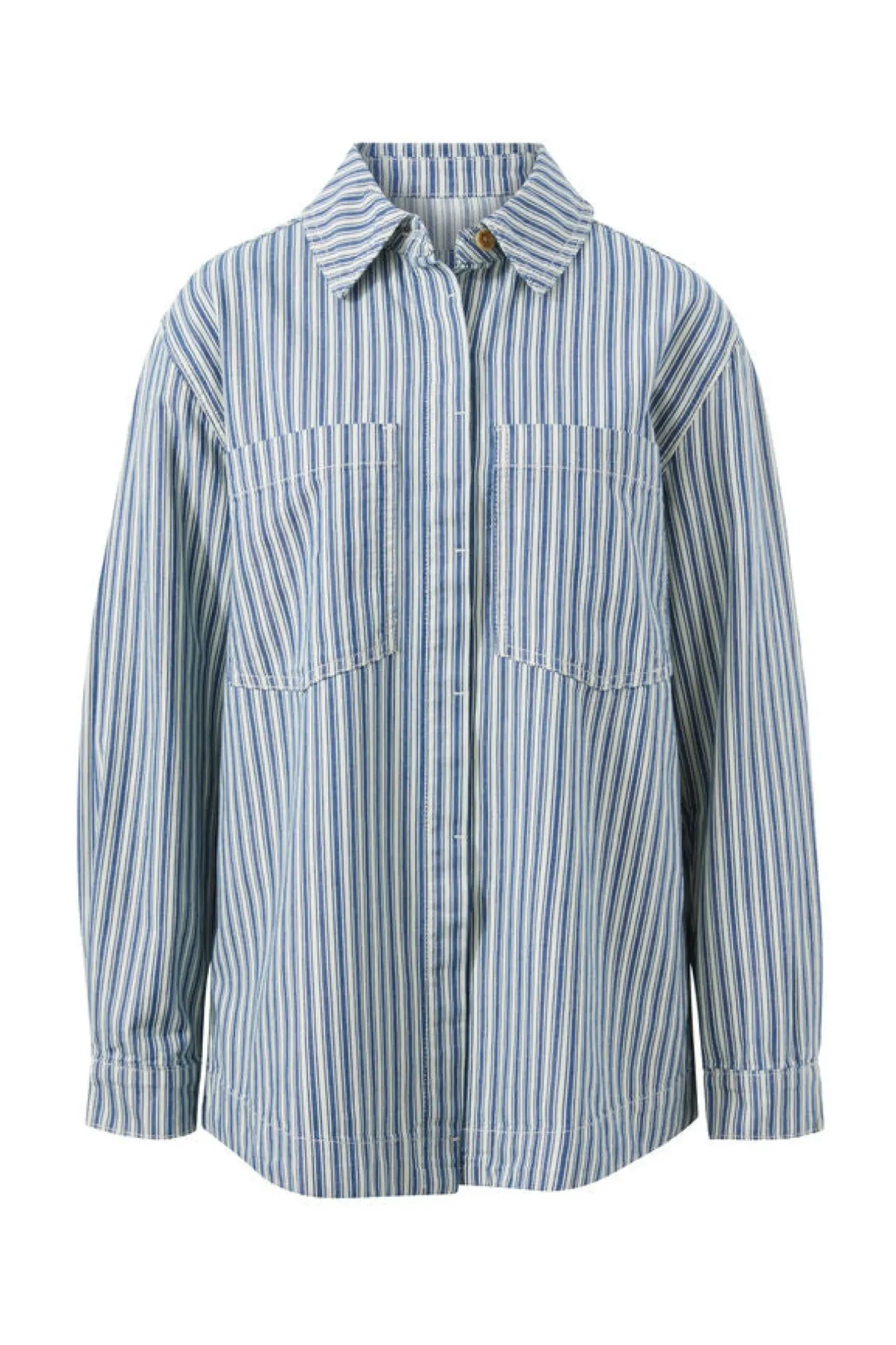 Hot Ceres Life Curved Hem Shacket - Lagoon Blue Stripe