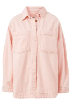 Discount Ceres Life Curved Hem Shacket - Washed Coral Stripe