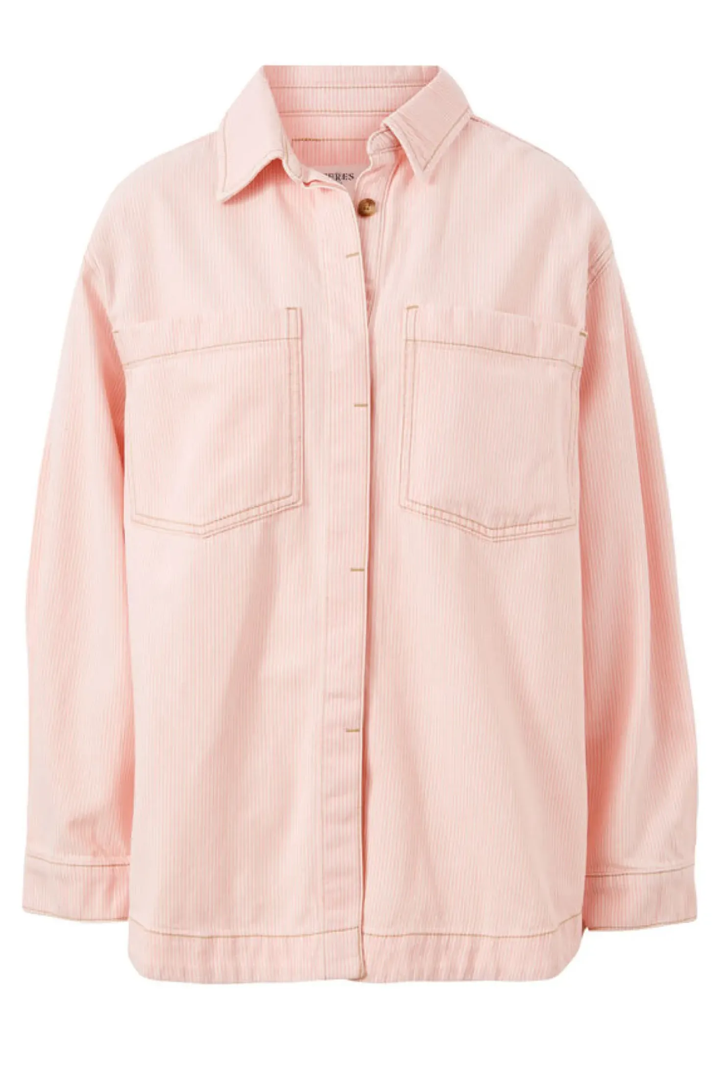 Discount Ceres Life Curved Hem Shacket - Washed Coral Stripe