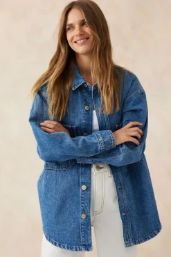 Fashion Ceres Life Denim Side Pocket Shacket - Fresh Indigo