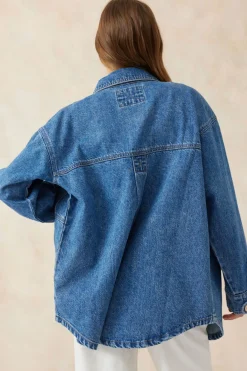 Fashion Ceres Life Denim Side Pocket Shacket - Fresh Indigo