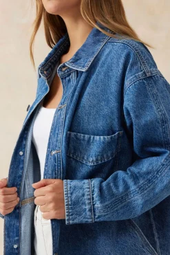 Fashion Ceres Life Denim Side Pocket Shacket - Fresh Indigo
