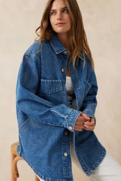 Fashion Ceres Life Denim Side Pocket Shacket - Fresh Indigo