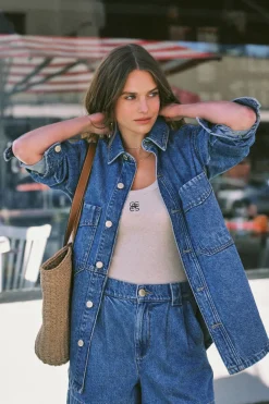 Fashion Ceres Life Denim Side Pocket Shacket - Fresh Indigo