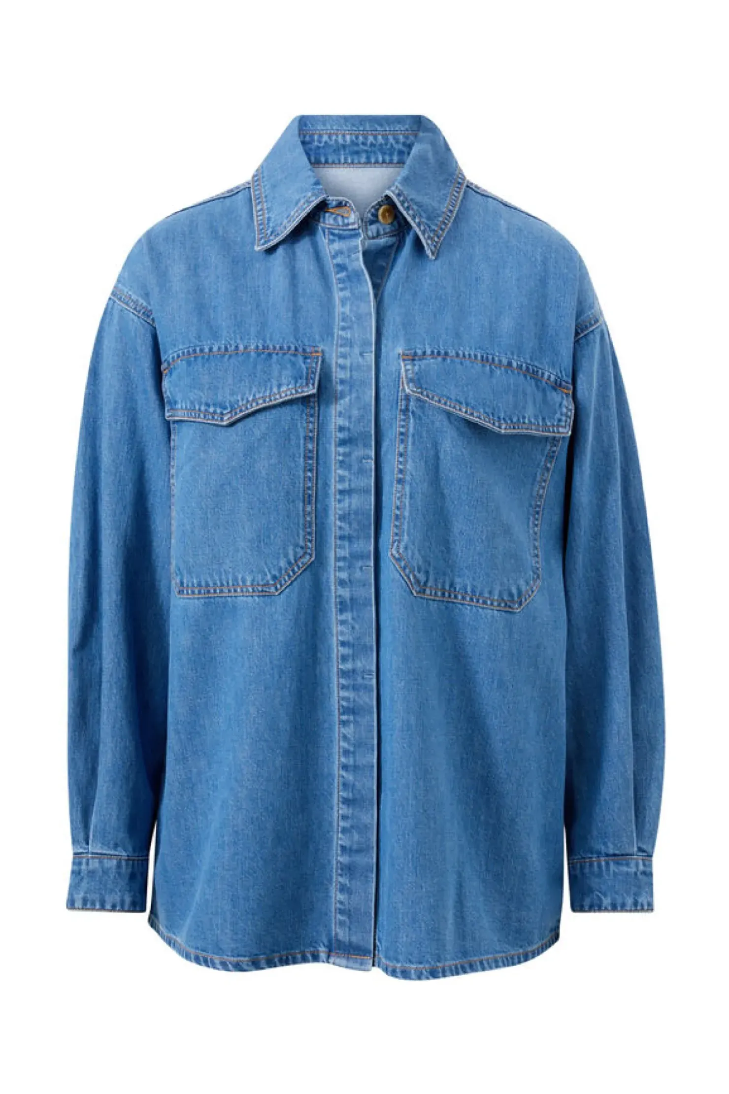 Fashion Ceres Life Essentials Denim Shirt- Mid Blue Wash