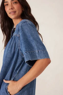 Best Ceres Life Half Placket Tunic Dress - Fresh Indigo