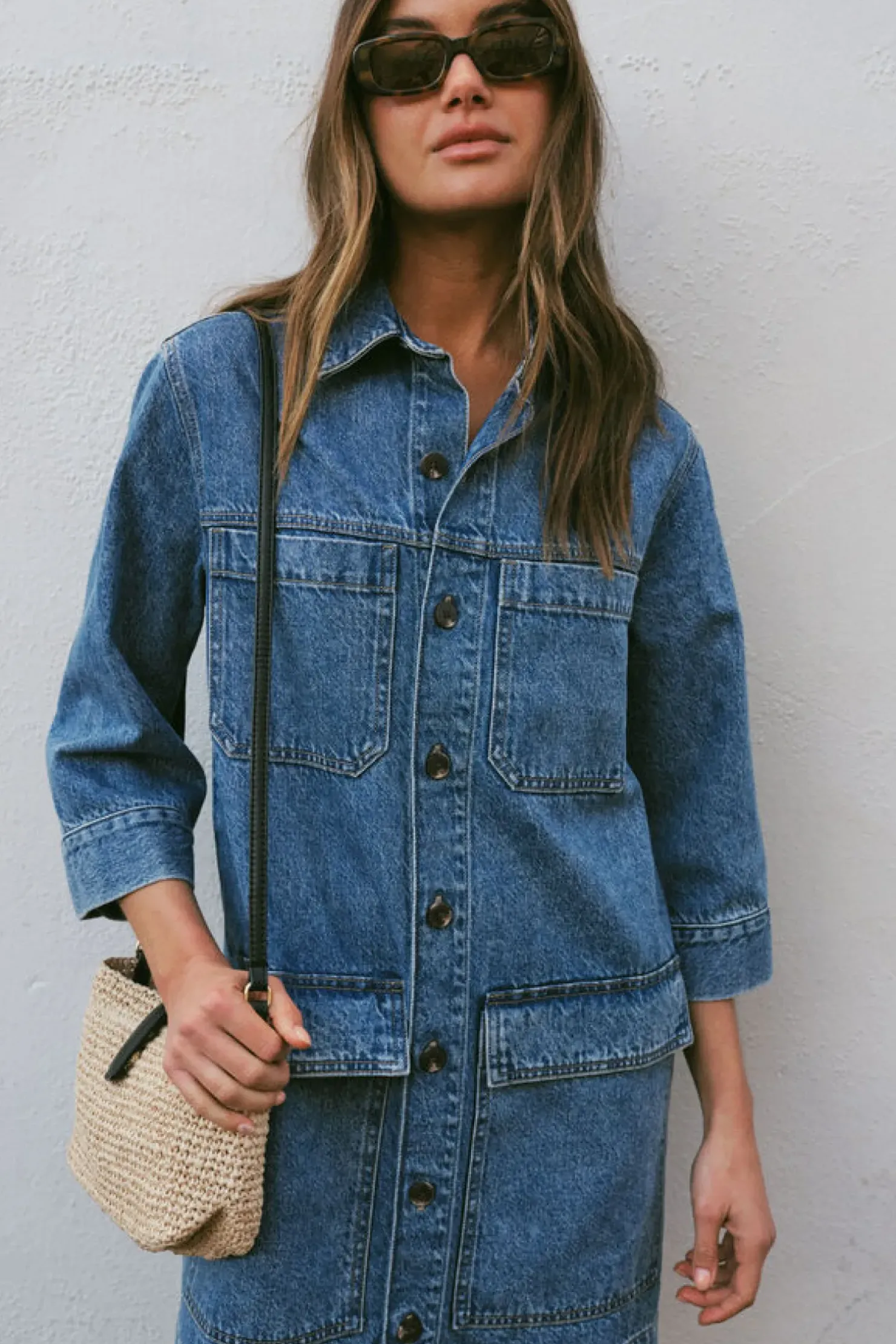 Hot Ceres Life Half Sleeve Boxy Shirt Dress - Fresh Indigo Denim