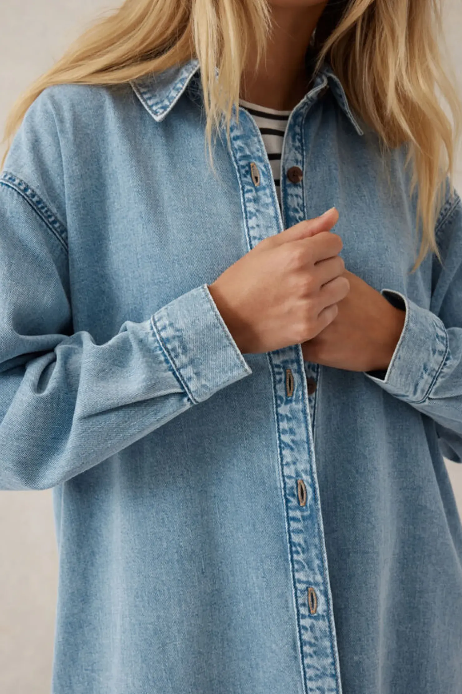 Best Ceres Life Longline Denim Shirt - Vintage blue