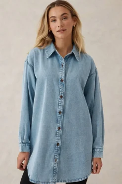 Best Ceres Life Longline Denim Shirt - Vintage blue