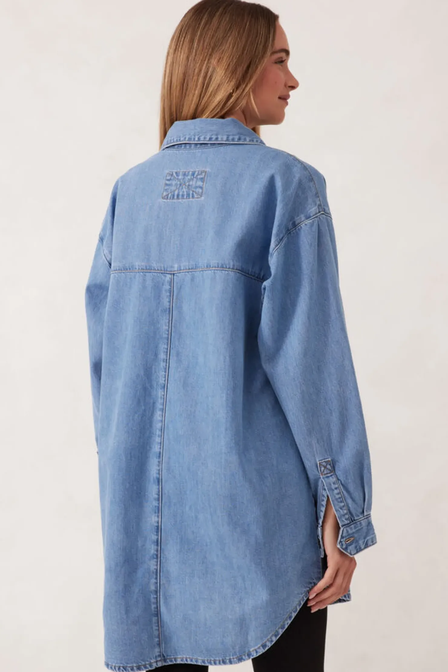 Discount Ceres Life Longline Panelled Denim Shirt - Mid Vintage Blue