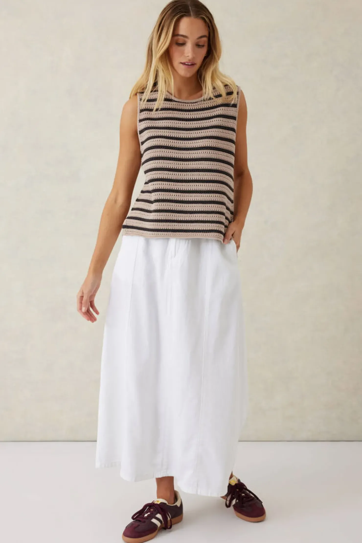 Online Ceres Life Mesh Knit Tank - String/Phantom Stripe